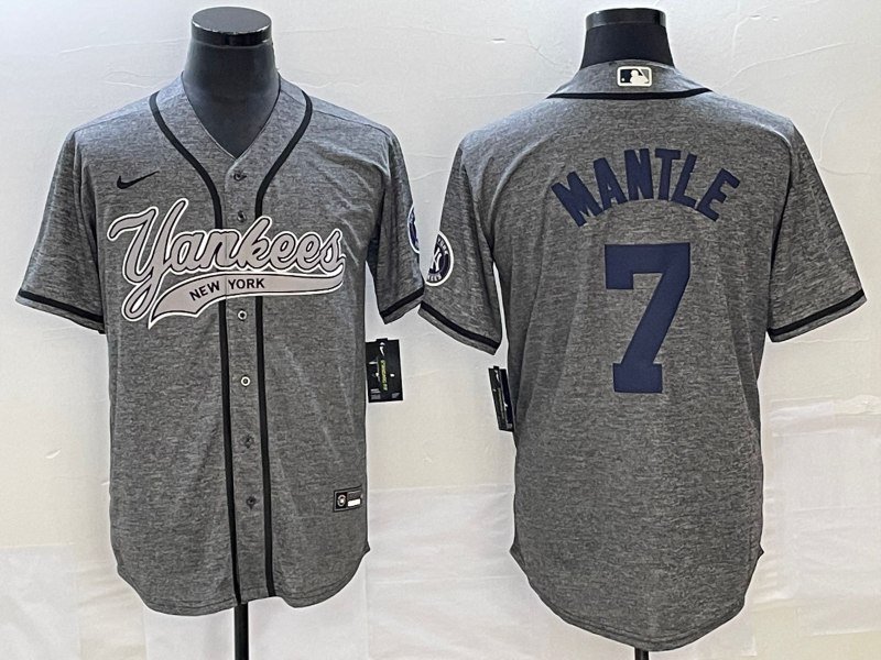 Men's New York Yankees Mickey Mantle Gray Game Jersey Joint Edition