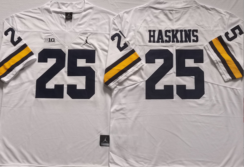 Men's Michigan Wolverines Hassan Haskins White Alumni Player Game Jersey