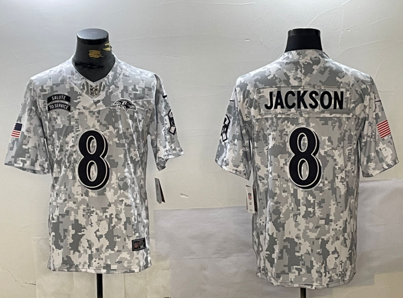 Men's Baltimore Ravens Lamar Jackson Arctic Camo 2024 Salute to Service Limited Jersey