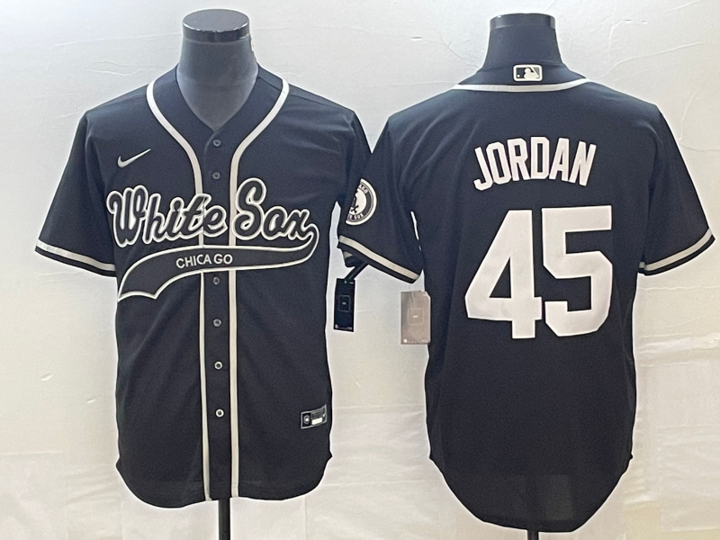 Men's Chicago White Sox Michael Jordan Black Replica Player Jersey Joint Edition