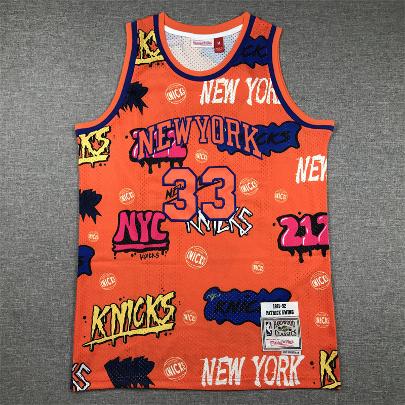 Men's New York Knicks Patrick Ewing Orange Swingman Graffiti Edition Jersey