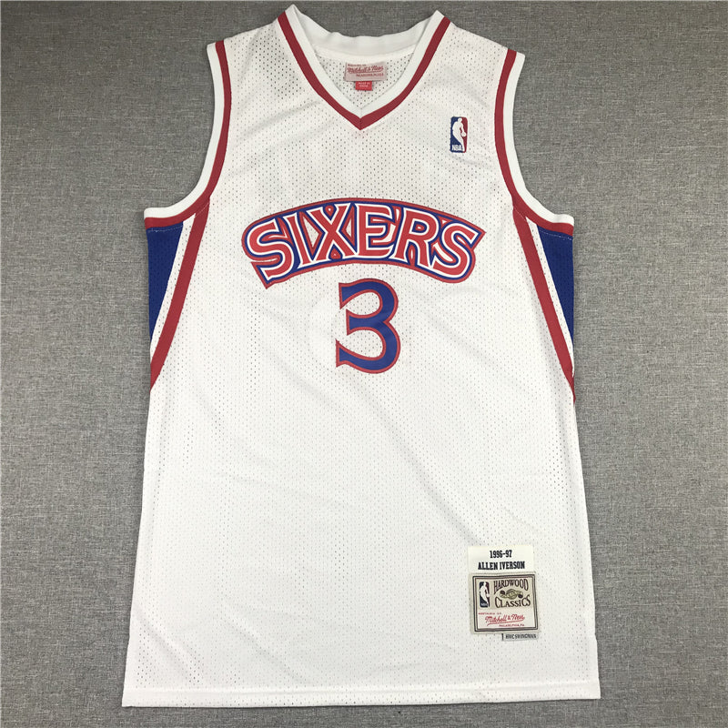 Men's Philadelphia 76ers Allen Iverson White Hardwood Classics Authentic Jersey
