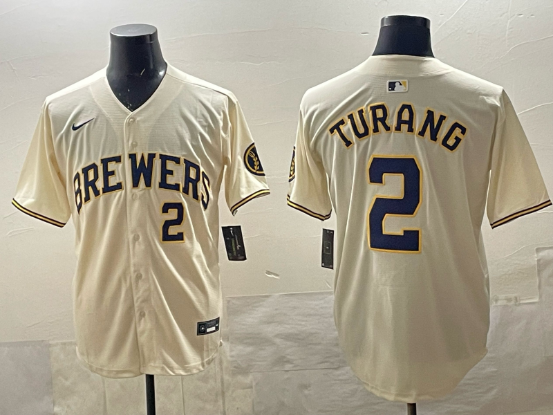 Men's Milwaukee Brewers Brice Turang Cream Home Replica Player Jersey