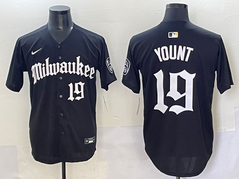 Men's Milwaukee Brewers Robin Yount Black Replica Team Jersey