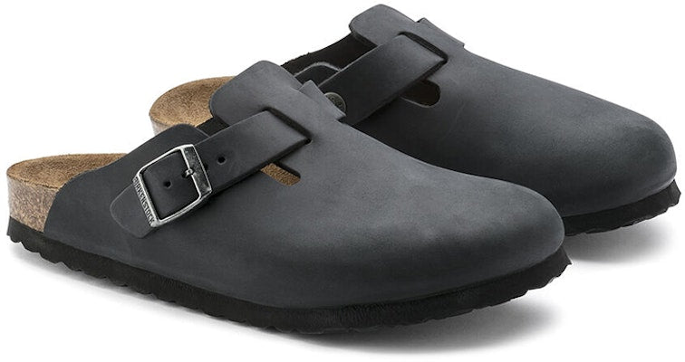 Birkenstock Boston Regular Oiled Leather 0059461 Black Slide Sandals