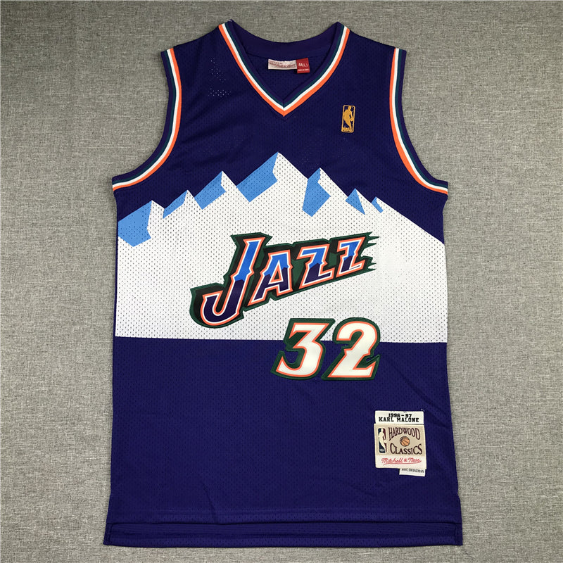 Men's Utah Jazz Karl Malone Purple Hardwood Classics Throwback Team Jersey