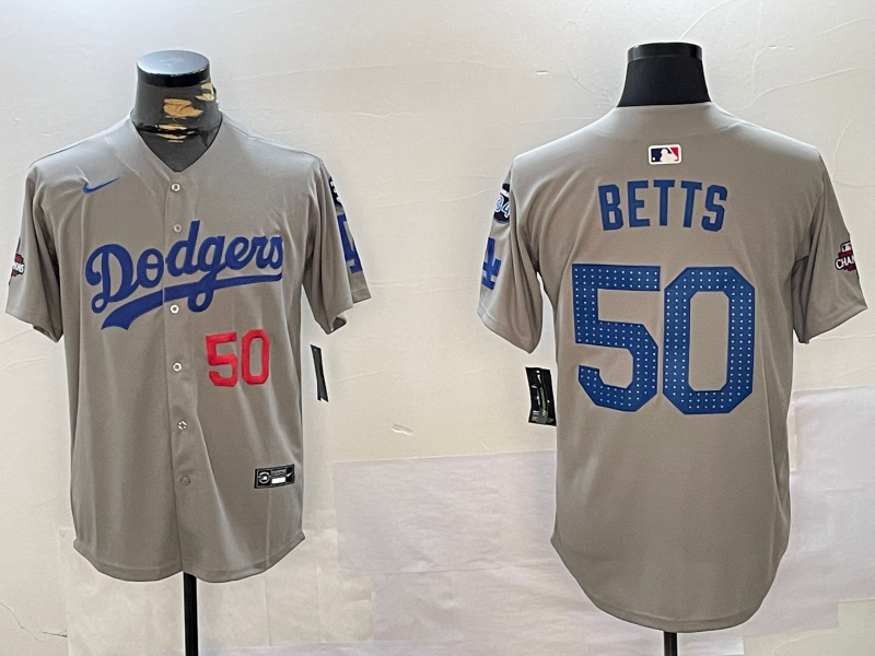 Men's Los Angeles Dodgers Mookie Betts Gray Game Player Jersey