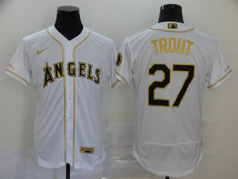 Men's Los Angeles Angels Mike Trout White Sewn Baseball Jersey