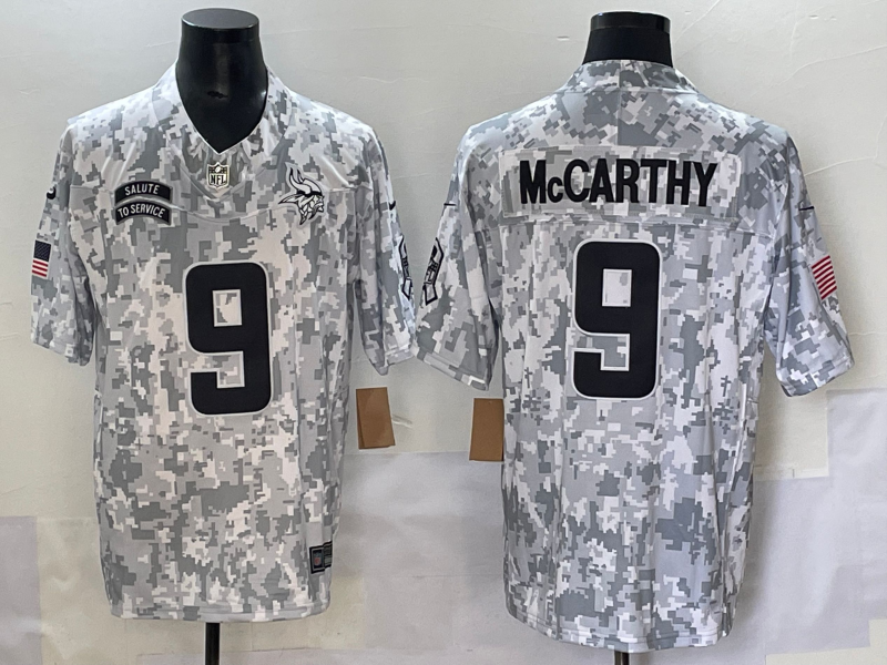 Men's Minnesota Vikings J.J. McCarthy Arctic Camo 2024 Salute to Service Retired Player Limited Jersey