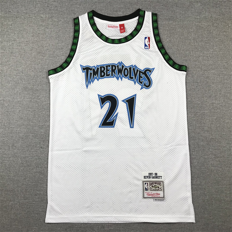 Men's Minnesota Timberwolves Kevin Garnett White 1997/98 Hardwood Classics Swingman Jersey