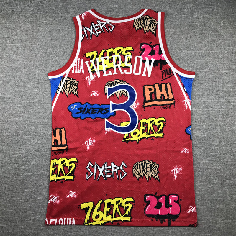Men's Philadelphia 76ers Allen Iverson Red Swingman Graffiti Edition Jersey