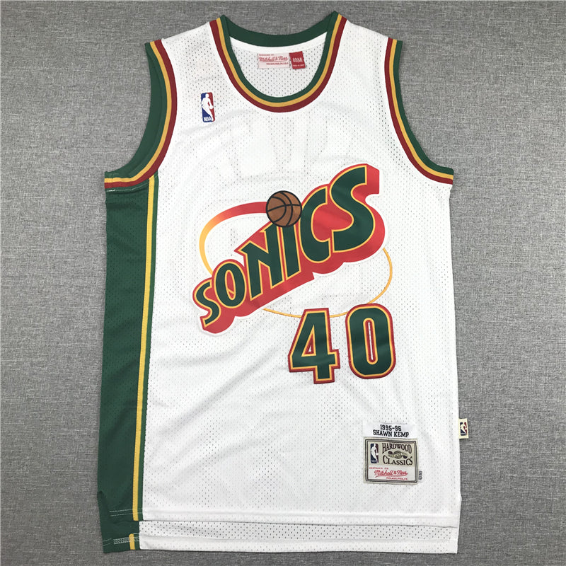 Men's Seattle Supersonics Shawn Kemp White Throwback Swingman Jersey