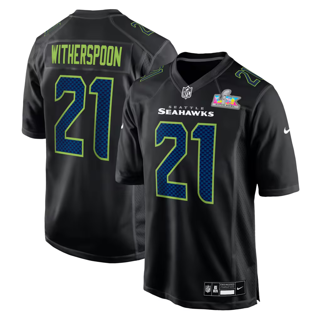 Men's Seattle Seahawks Devon Witherspoon Black Super Bowl LX Patch Carbon Fashion Game Jersey