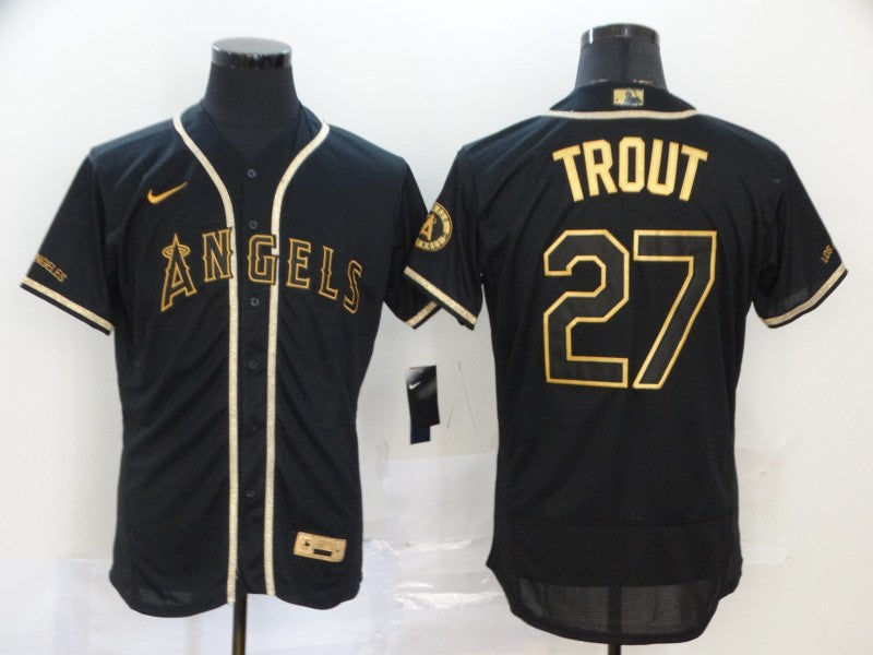 Men's Los Angeles Angels Mike Trout Black Sewn Player Jersey