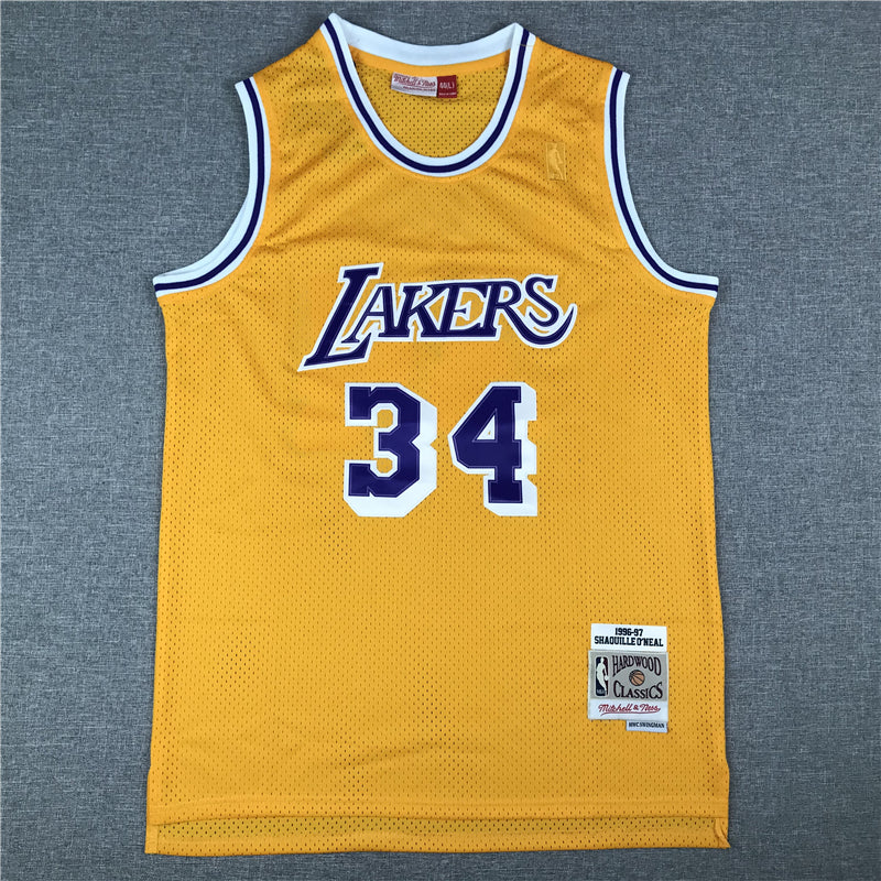 Men's Los Angeles Lakers Shaquille O'Neal Yellow 1996-97 Classics Jersey