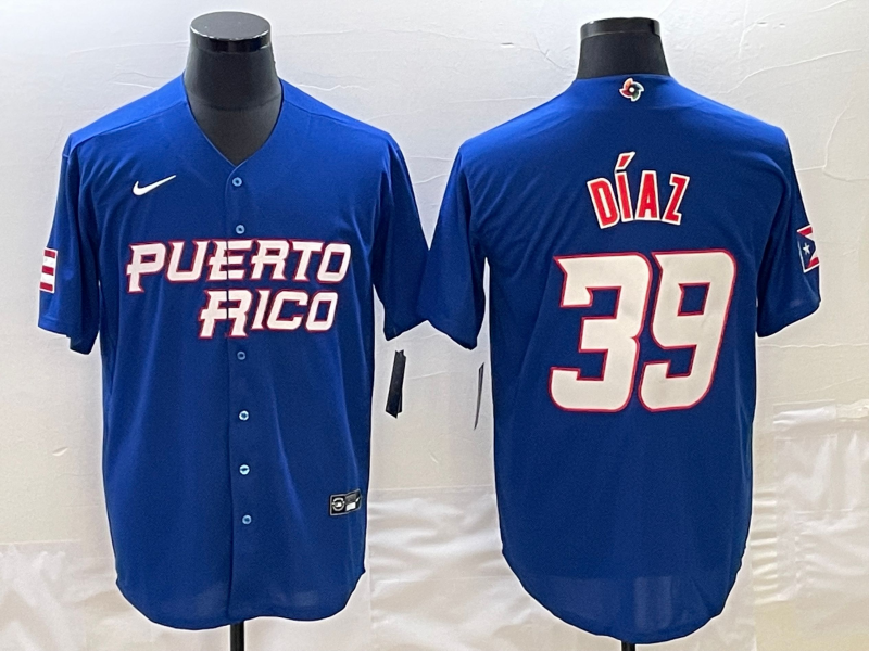Men's 2023 World Baseball Classic Edwin Diaz Puerto Rico Blue Jersey