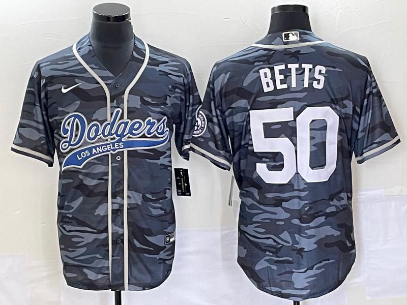 Men's Los Angeles Dodgers Mookie Betts Grey Camouflage Player Jersey Joint Edition