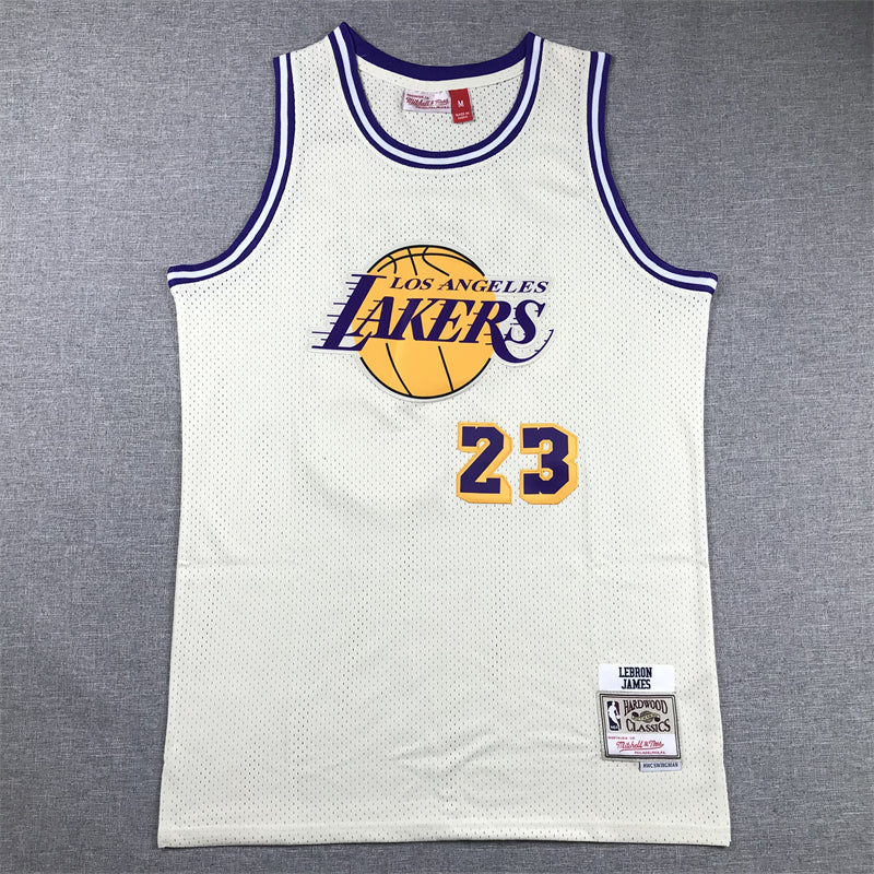 Men's Los Angeles Lakers LeBron James Cream Hardwood Classics Swingman Jersey