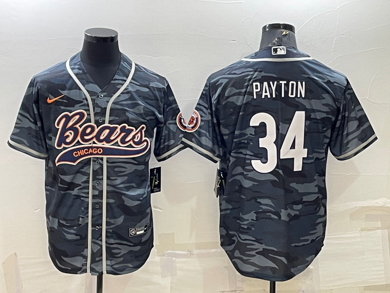 Men's Chicago Bears Walter Payton Grey Camouflage Game Jersey Joint Edition