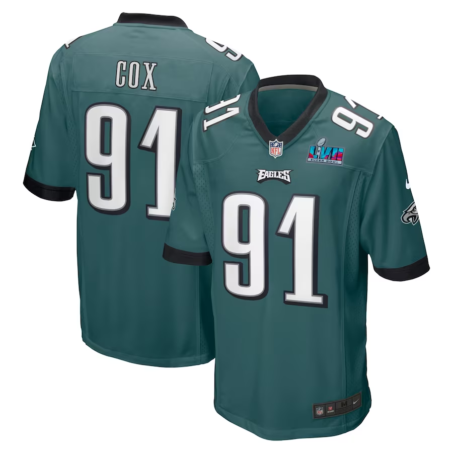 Men's Philadelphia Eagles Fletcher Cox Midnight Green Super Bowl LVII Patch Game Jersey