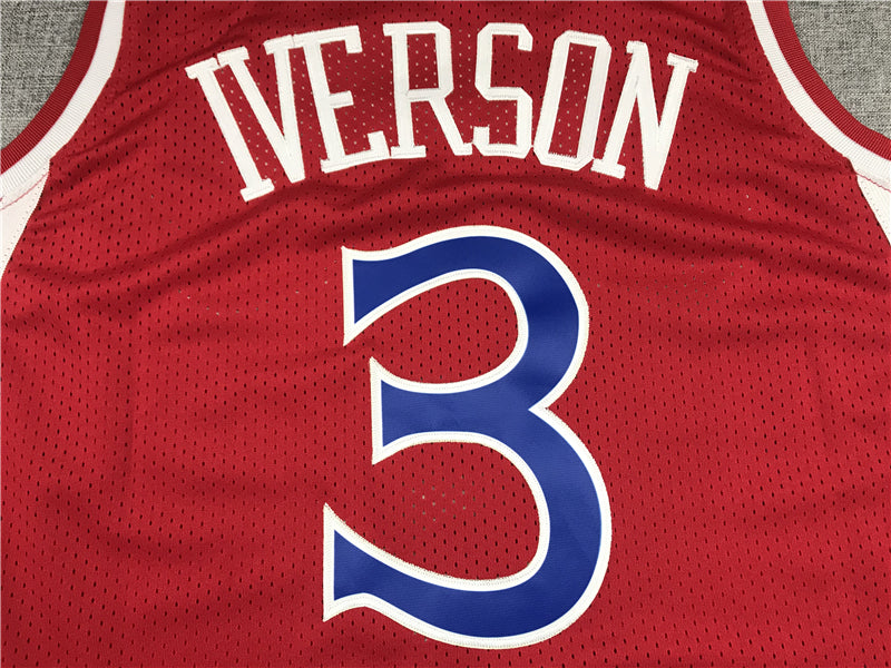 Men's Philadelphia 76ers Allen Iverson Red Hardwood Classics Authentic Jersey