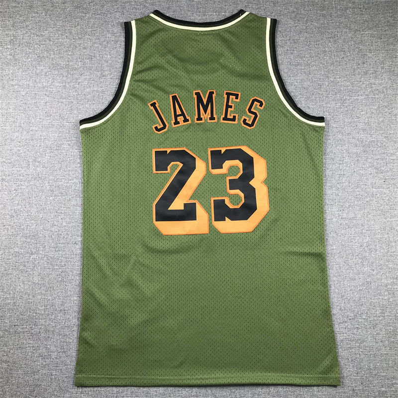 Men's Los Angeles Lakers LeBron James Army Green 2018-19 Hardwood Classics Swingman Jersey