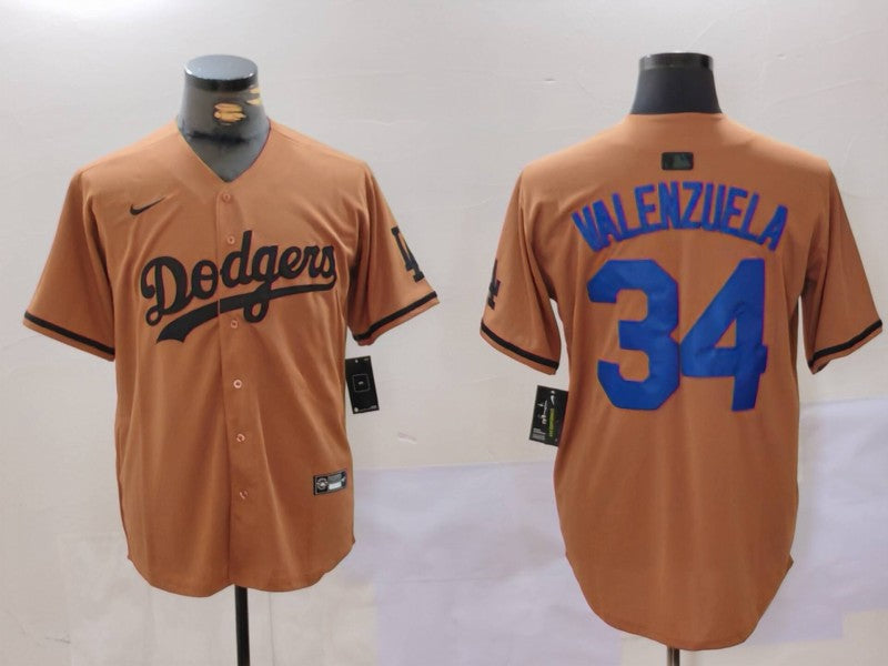 Men's Los Angeles Dodgers Fernando Valenzuela Brown Game Player Jersey