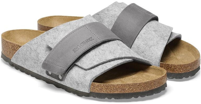 Birkenstock Kyoto 1025744 Natural Leather Felt Narrow Fit Light Grey Slide Sandals