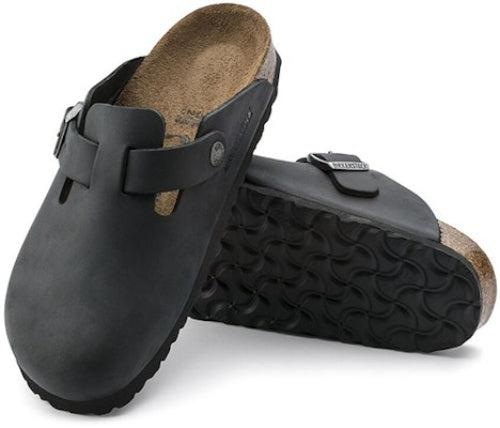 Birkenstock Boston Regular Oiled Leather 0059461 Black Slide Sandals