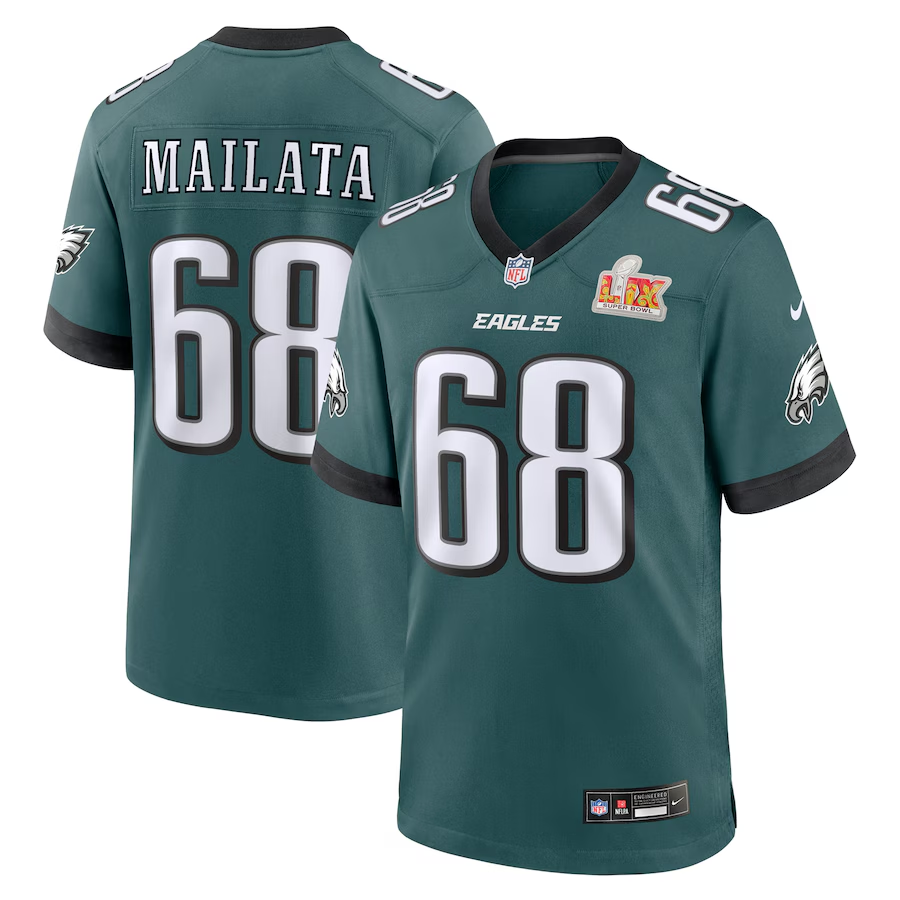 Men's Philadelphia Eagles Jordan Mailata Midnight Green Super Bowl LIX Game Player Jersey