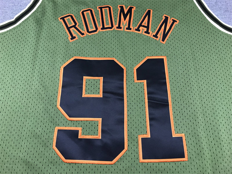 Men's Chicago Bulls Dennis Rodman Army Green 1997-98 Hardwood Classics Swingman Jersey