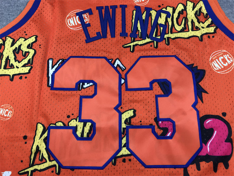 Men's New York Knicks Patrick Ewing Orange Swingman Graffiti Edition Jersey
