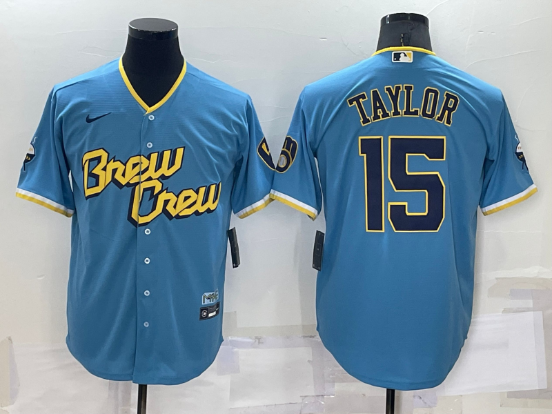 Men's Milwaukee Brewers Tyrone Taylor Blue Stitched Jersey