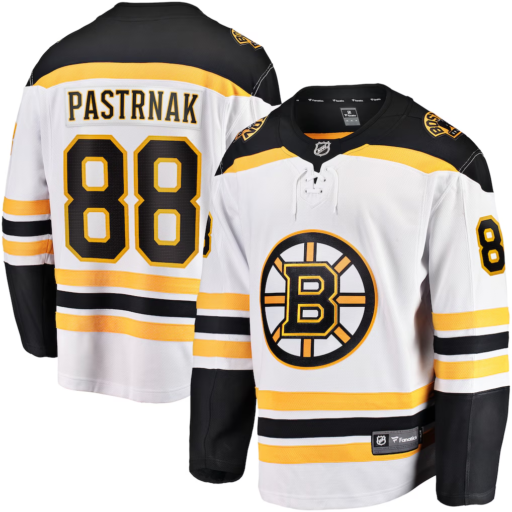 Men's Boston Bruins David Pastrnak Fanatics White Jersey