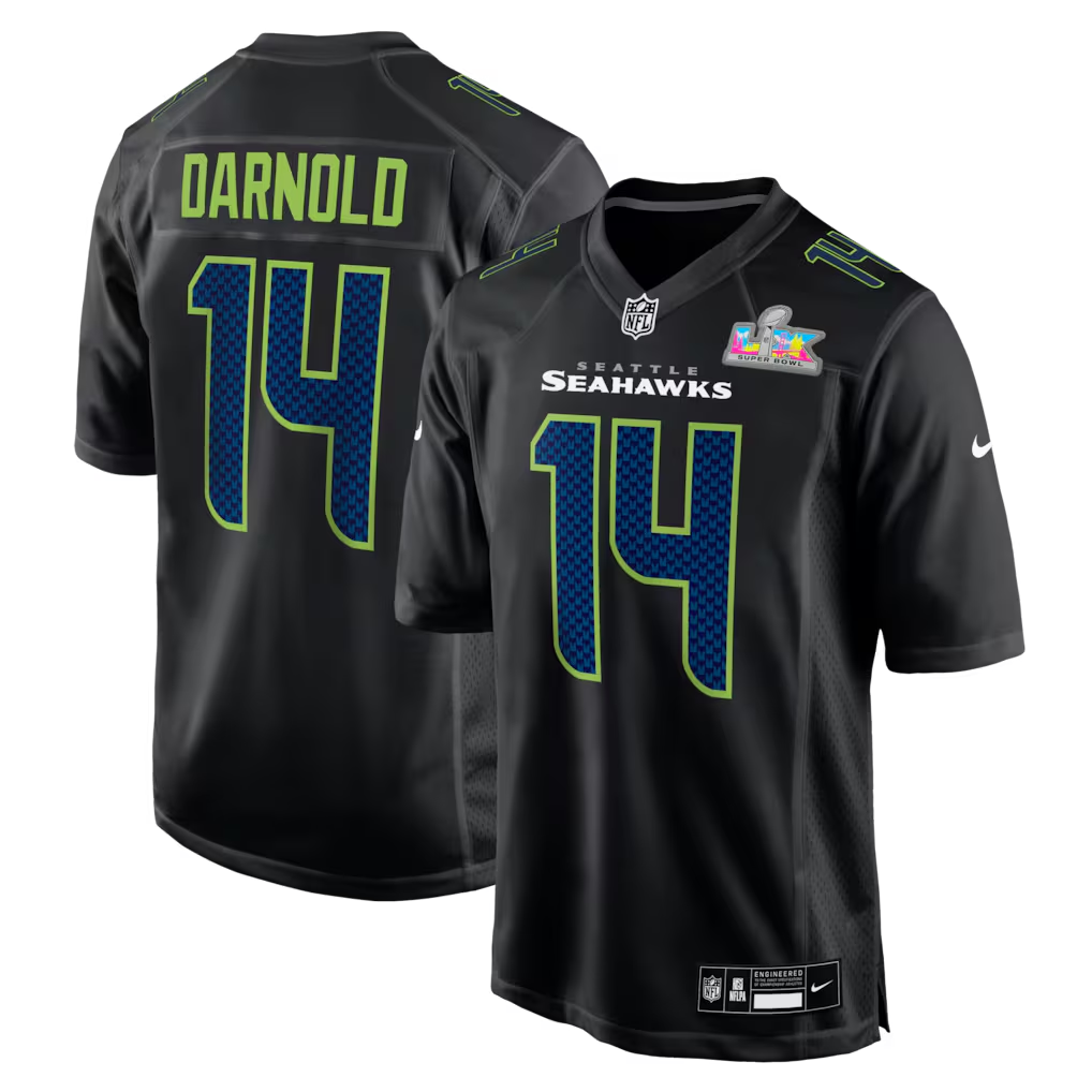 Men's Seattle Seahawks Sam Darnold Black Super Bowl LX Patch Carbon Fashion Game Jersey