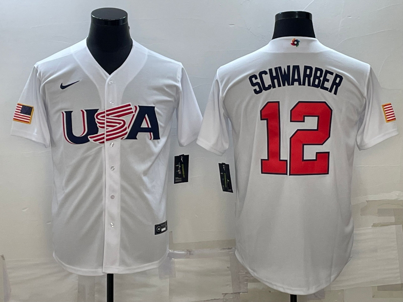 Men's 2023 World Baseball Classic Kyle Schwarber USA White Jersey
