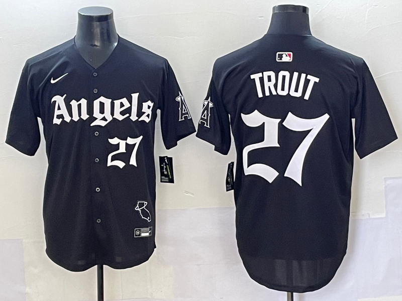 Men's Los Angeles Angels Mike Trout Black Limited Player Jersey