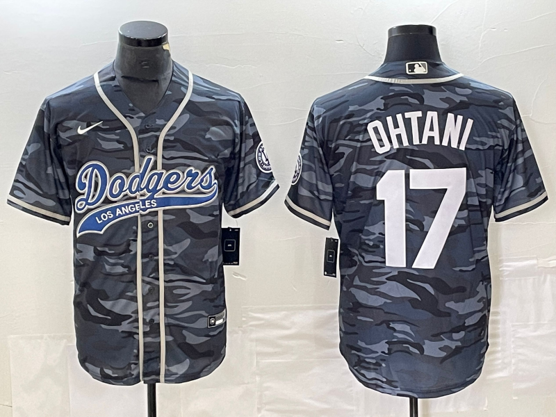 Men's Los Angeles Dodgers Shohei Ohtani Grey Camouflage Player Jersey Joint Edition