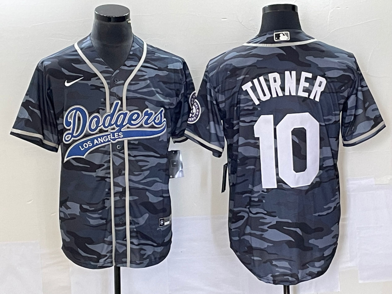 Men's Los Angeles Dodgers Justin Turner Grey Camouflage Player Jersey Joint Edition