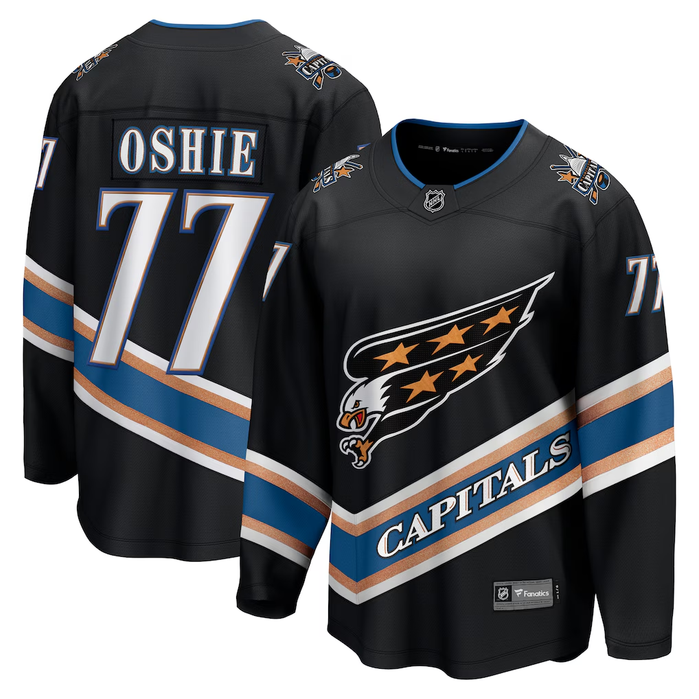 Men's Washington Capitals TJ Oshie Fanatics Black 50th Anniversary Breakaway Jersey