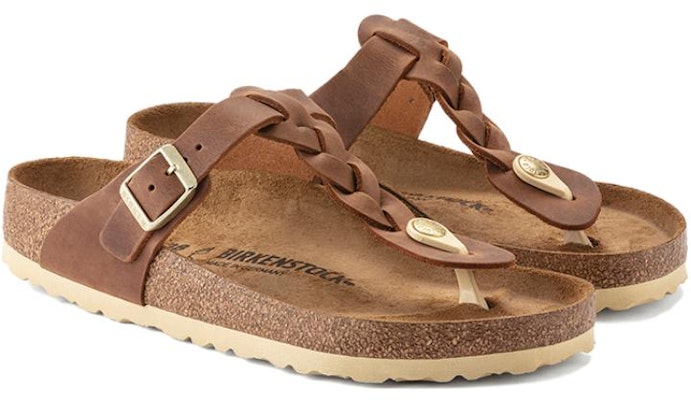 Birkenstock Gizeh Braided Waxy Leather 1021336 Narrow Fit Cognac Sandals