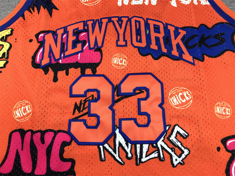 Men's New York Knicks Patrick Ewing Orange Swingman Graffiti Edition Jersey