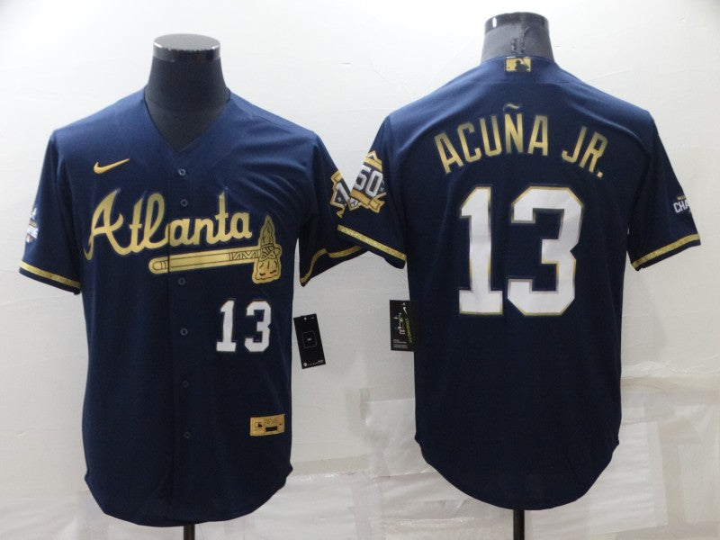 Men's Atlanta Braves Ronald Acuna Jr. Navy Fashion Stitched Jersey