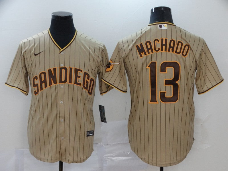 Men's San Diego Padres Manny Machado Khaki Stitched Jersey
