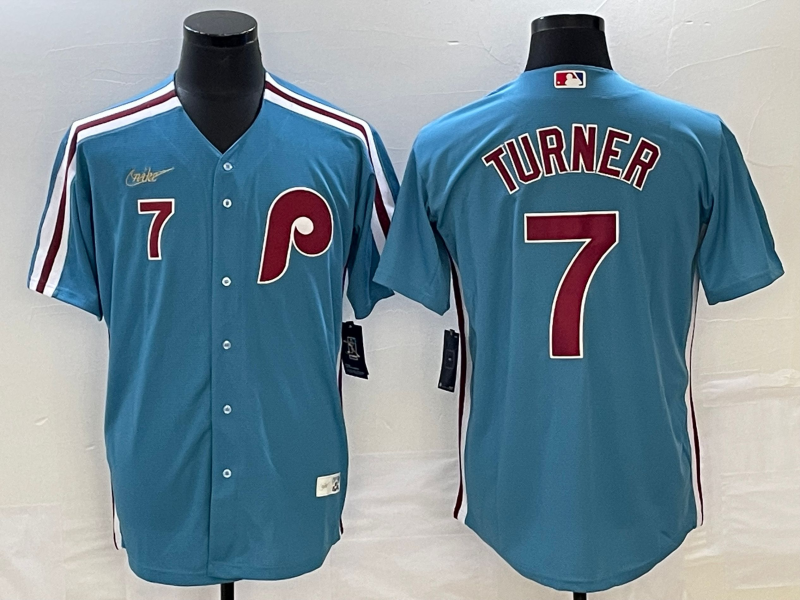 Men's Philadelphia Phillies Trea Turner Blue Replica Team Jersey