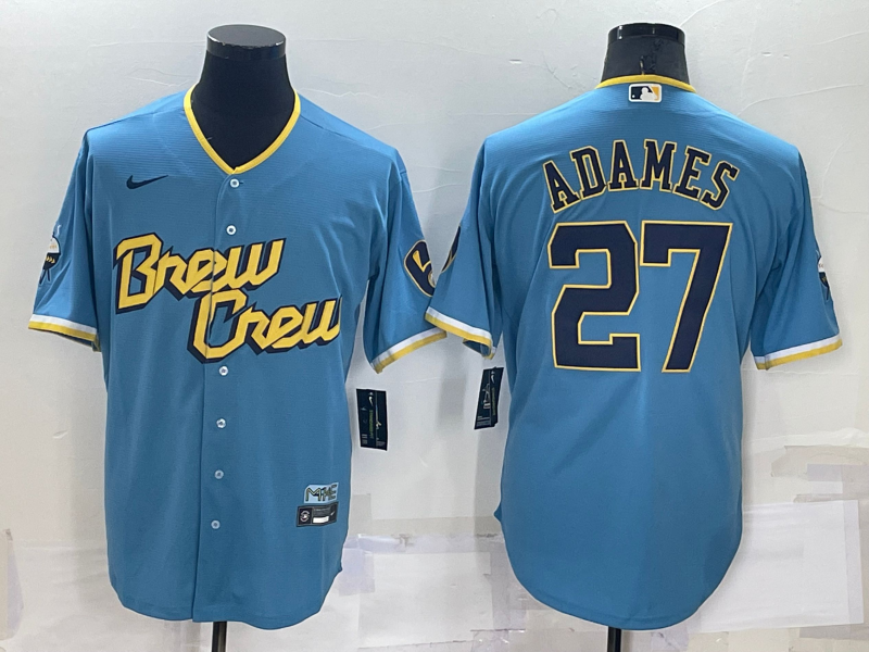 Men's Milwaukee Brewers Willy Adames Blue Stitched Jersey