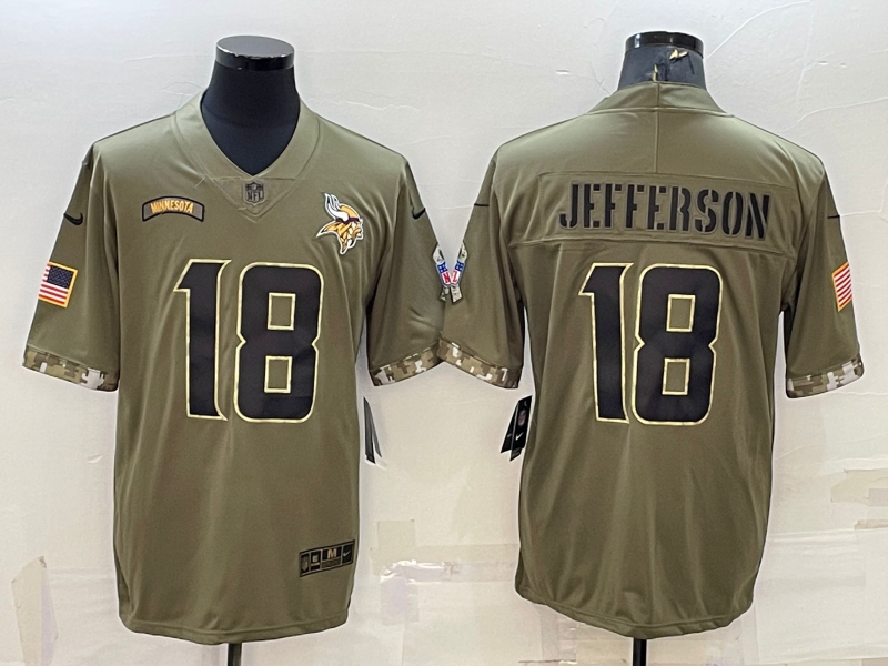 Men's Minnesota Vikings Justin Jefferson Olive 2022 Salute To Service Limited Jersey