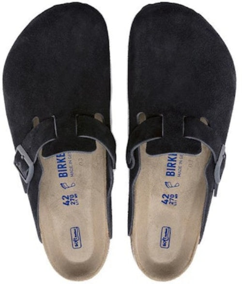 Birkenstock Boston 1023910 Suede Soft Footbed Midnight Black Leather Sandals