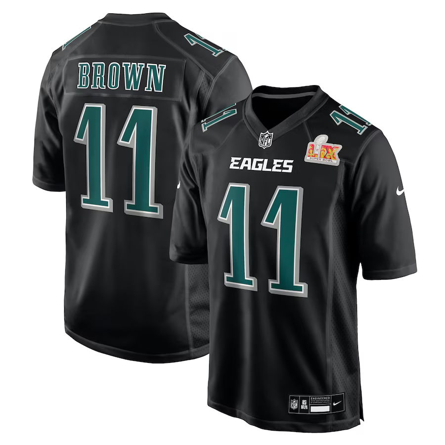 Men's Philadelphia Eagles A.J. Brown Carbon Black Super Bowl LIX Fashion Game Player Jersey
