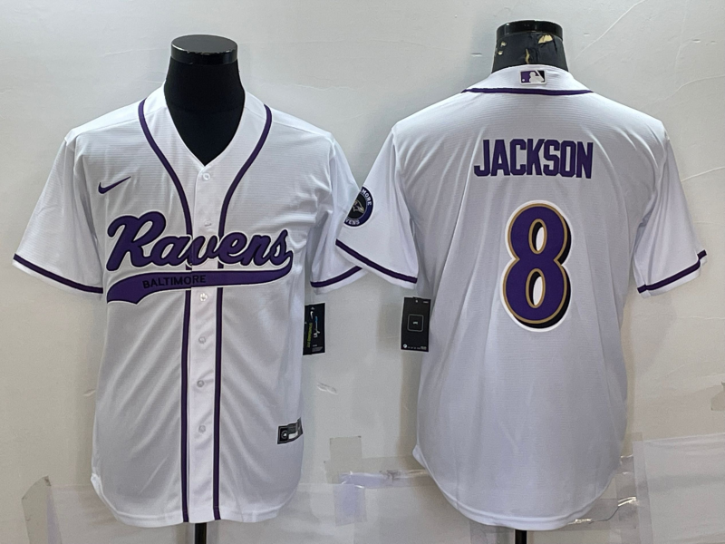 Men's Baltimore Ravens Lamar Jackson White Game Jersey Joint Edition